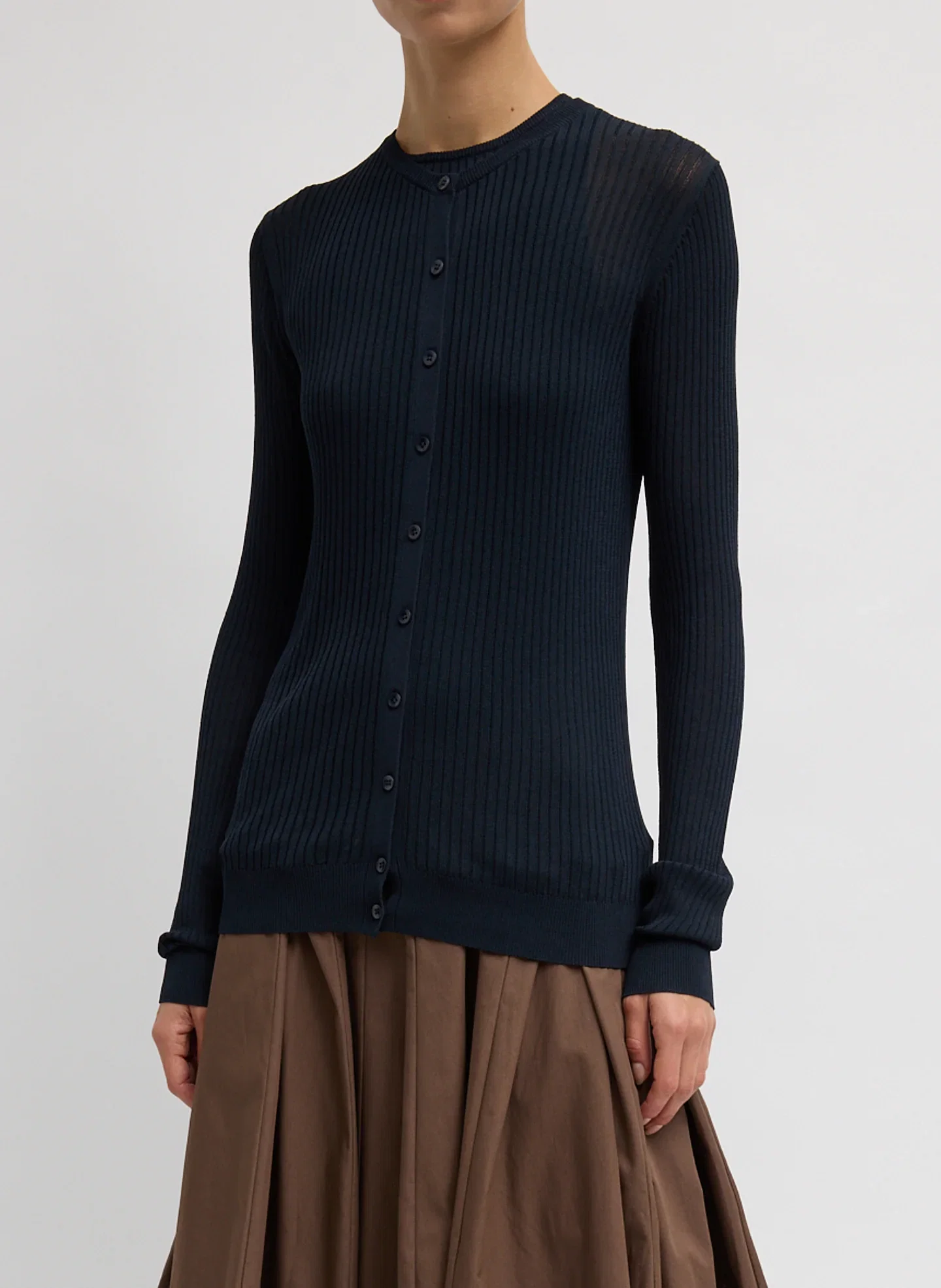 Image of Ribbed Sweater Slim Cardigan