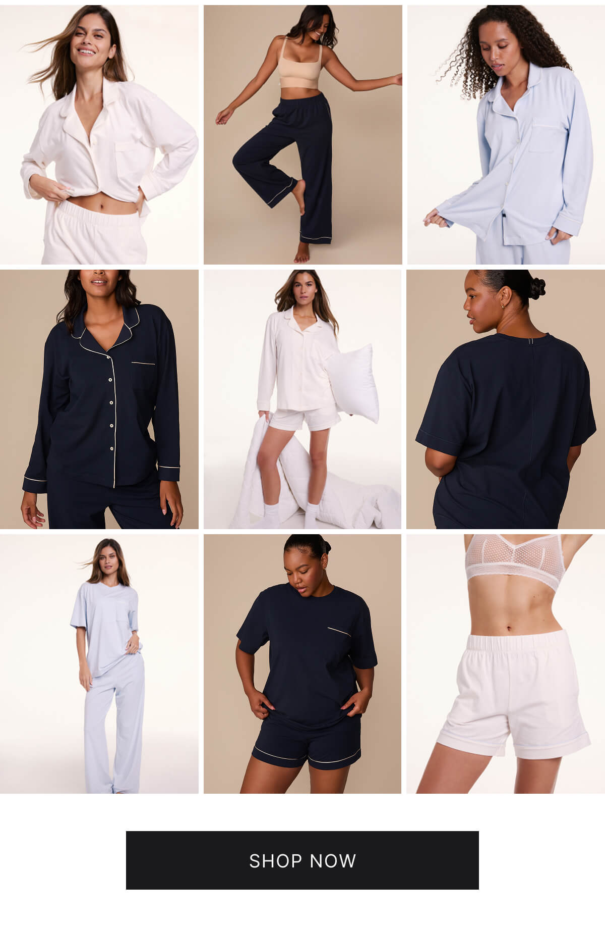 Perfect Pima PJ's in a navy and soft blue.