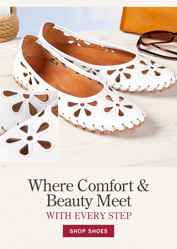 Where Comfort & Beauty Meet With Every Step. Shop Shoes. Leather Eyelet Slip-On Flats