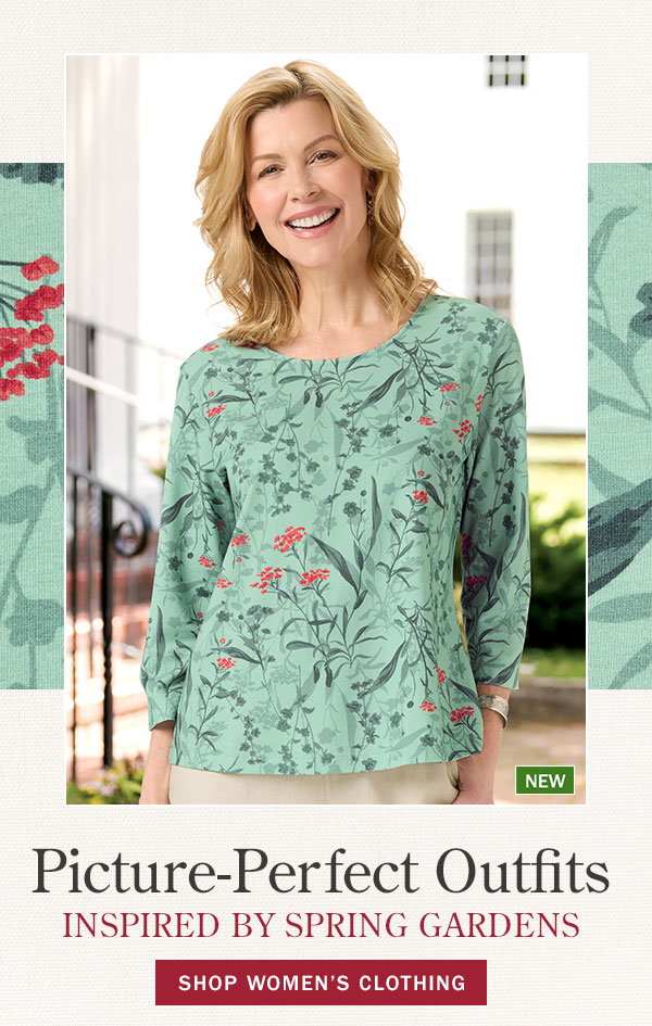 Picture-Perfect Outfits Inspired by Spring Gardens. Shop Women's Clothing. New: Women's Botanical Floral Print 3/4 Sleeve Jersey Top