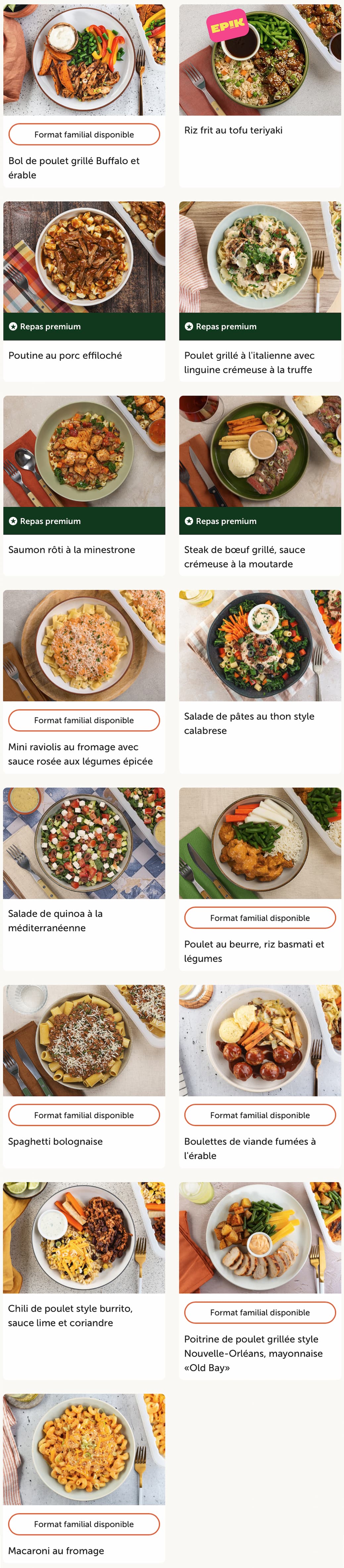 menu de la semaine