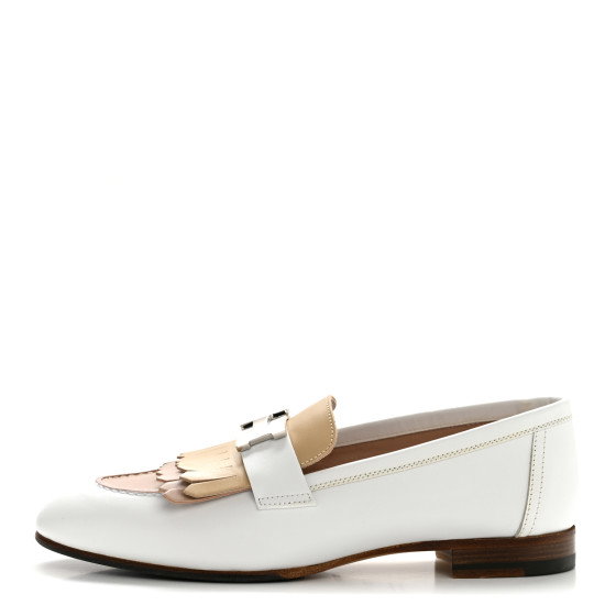 HERMES Goatskin Womens Royal Loafers 37 Multicolor White