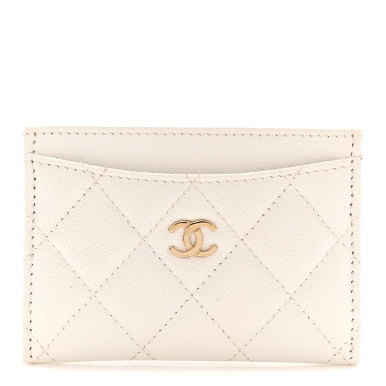 CHANEL Caviar Quilted Card Holder White