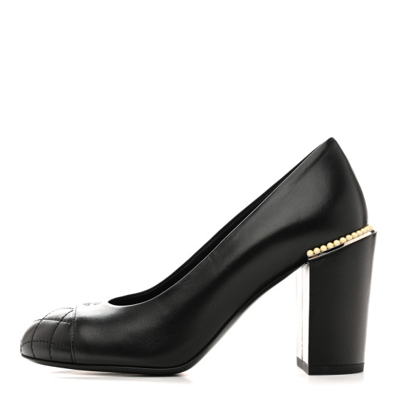 CHANEL Lambskin Pearl Cap Toe Pumps 35 Black
