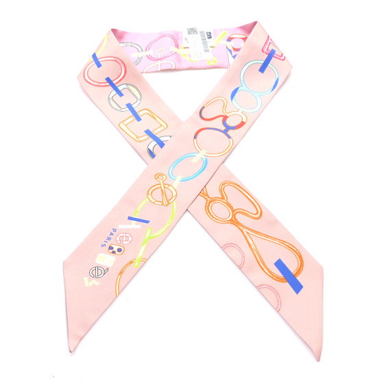 HERMES Silk Do Re Boucles Twilly Rose Poudre Bleu