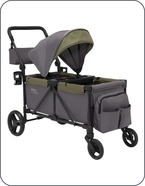 Delta Children Jeep Sport All-Terrain Stroller Wagon, Grey with Olive Green