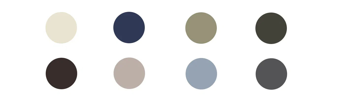 Bone, Navy, Dusty Olive, Black Olive, Turkish Coffee, Oyster, Washed Grisaille, Washed Pale Black