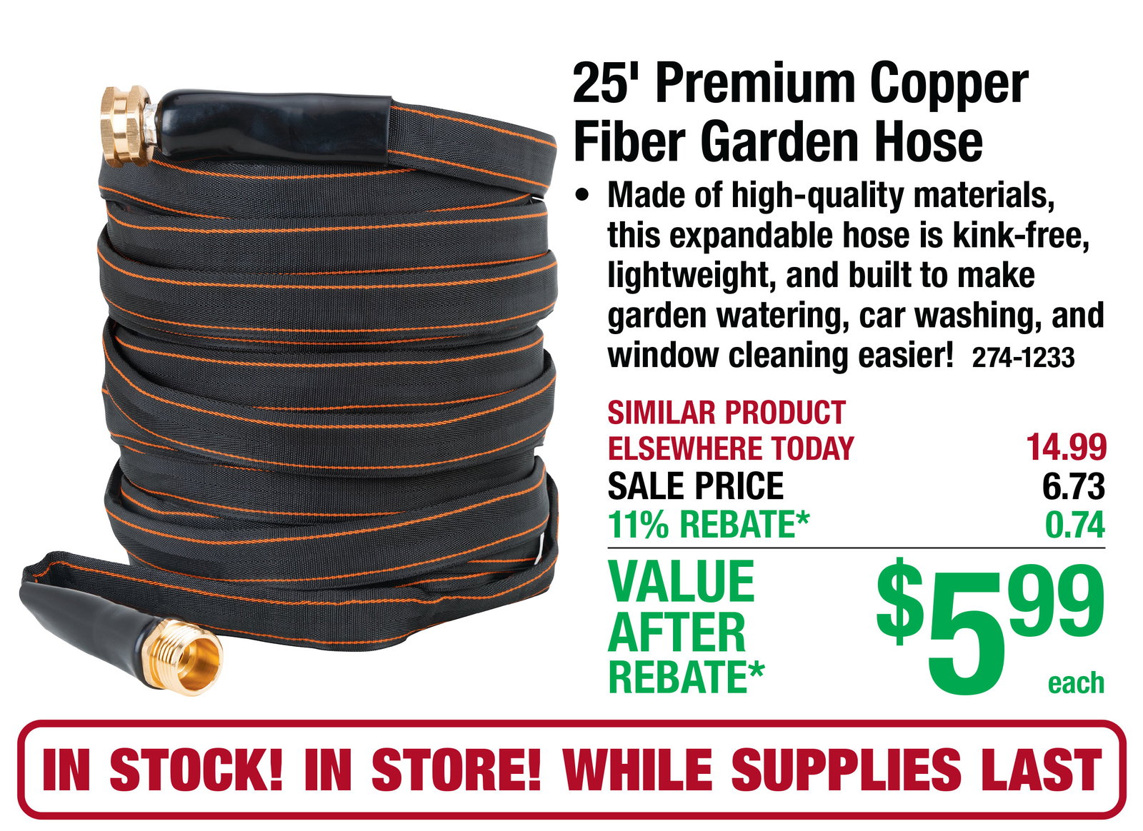 25' Premium Copper Fiber Garden Hose - ONLY $5.99 After Rebate*!