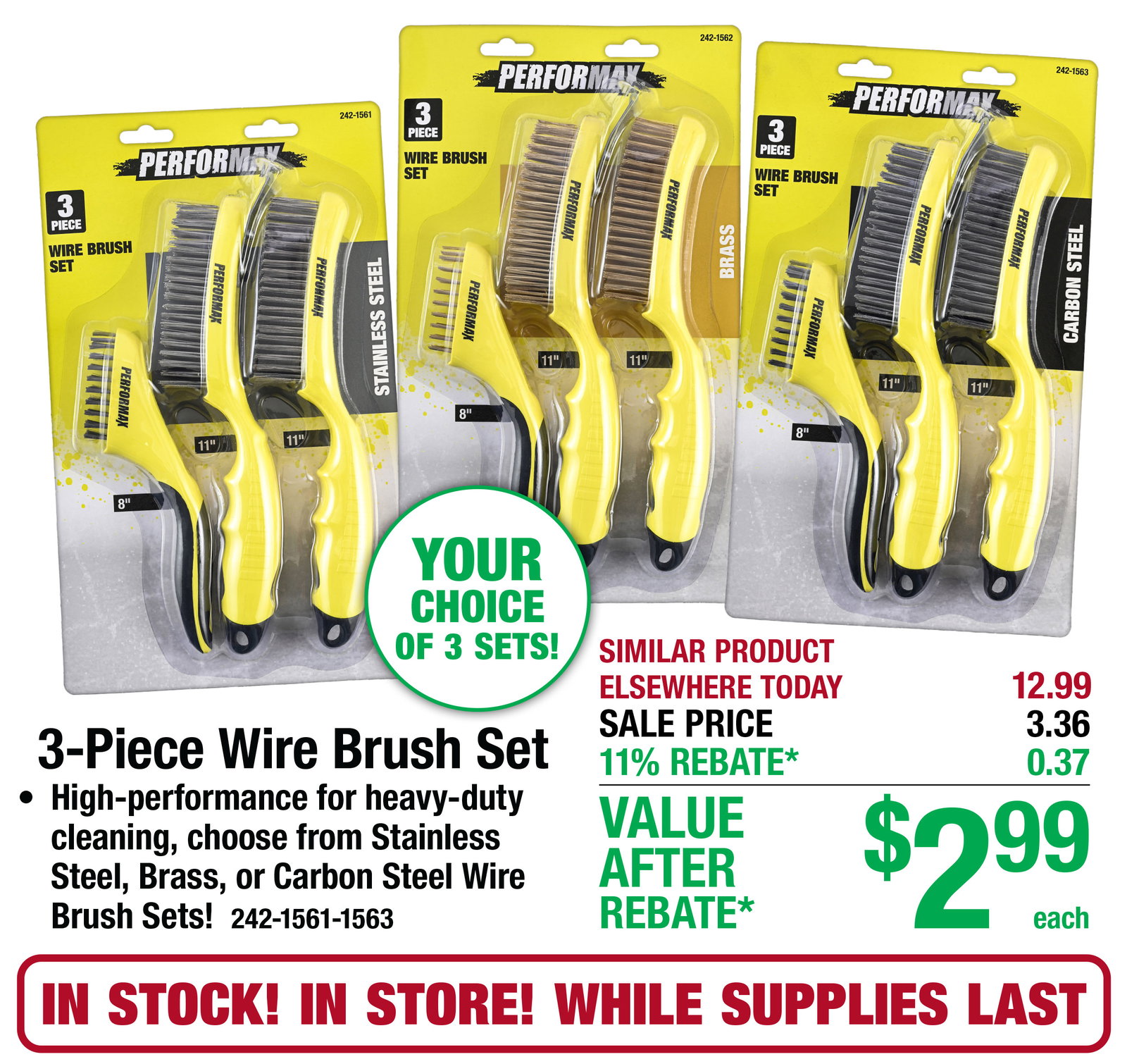 3-Piece Wire Brush Set - ONLY $2.99 After Rebate*!