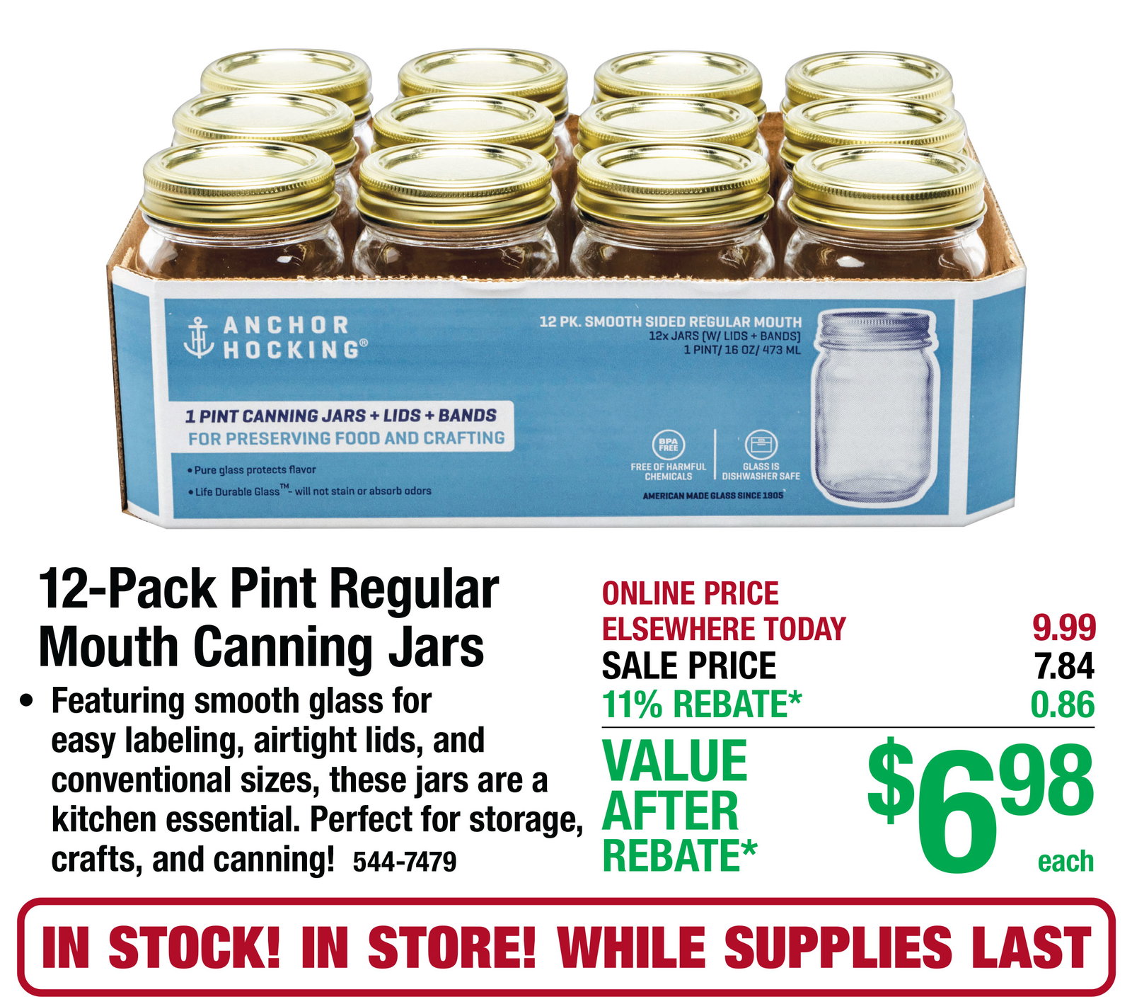 12-Pack Pint Regular Mouth Canning Jars - ONLY $6.98 After Rebate*!