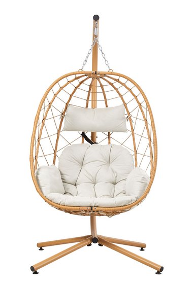 Egg-Shaped Hanging Chair with Soft Cushion & Headrest