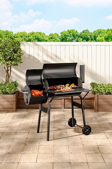 Outdoor Barrel Charcoal BBQ with Portable Trolley Wheels