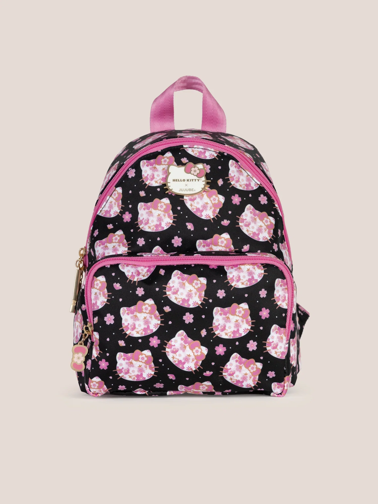Image of Hello Kitty® × JuJuBe Cherry Blossoms Everyday Mini Small Diaper Bag Backpack – Black and Pink