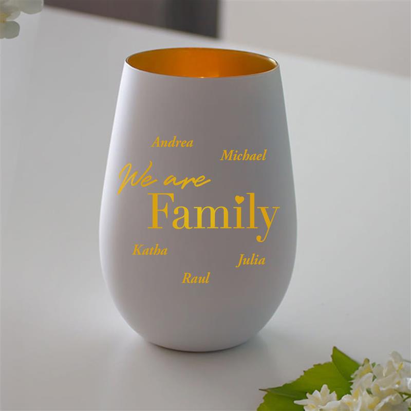 Image of Weißes Windlicht mit Gravur - Family