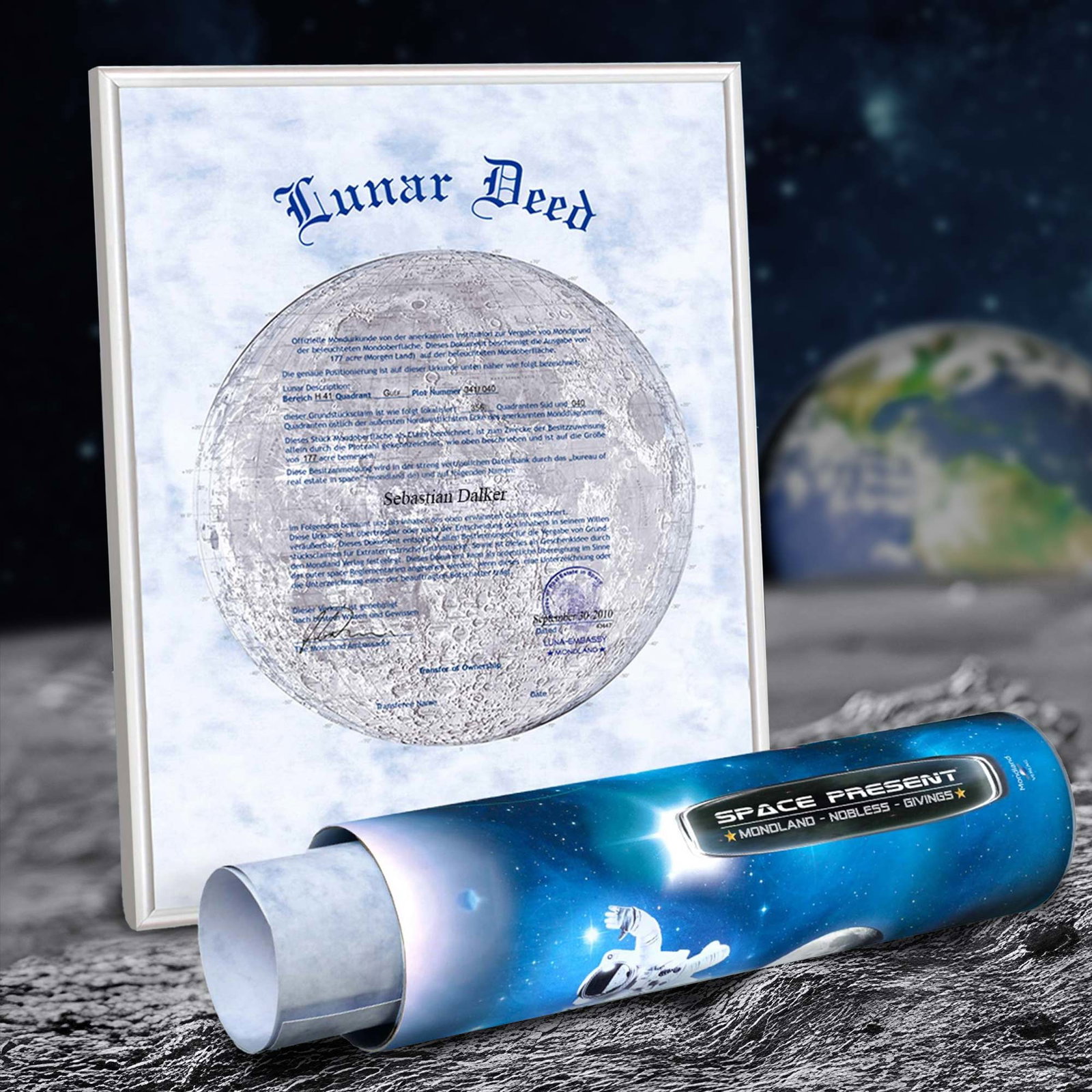 Image of Mond Grundstück mit Zertifikat und Urkunde