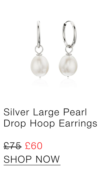 Silver Large Pearl Drop Hoop Earrings