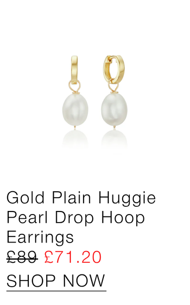 Gold Plain Huggie Pearl Drop Hoop Earrings