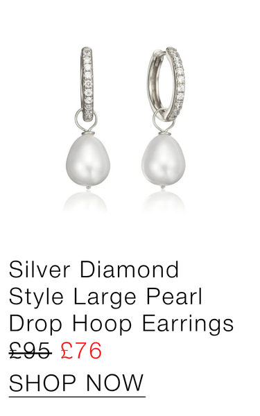 Diamond Style Large Pearl Drop Hoop Earrings