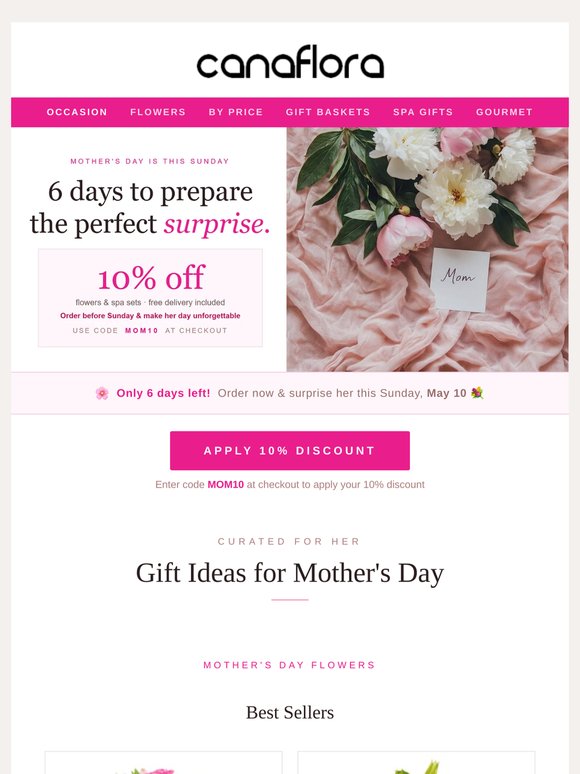 ⏰ 6 Days Left → 10% Off Mother's Day Gifts & Flowers + Free Delivery