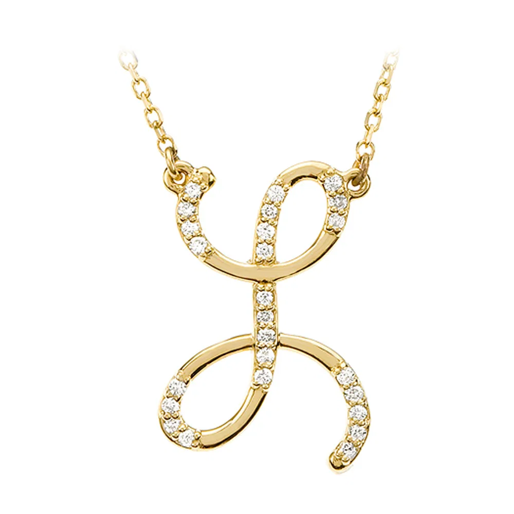 1/8 Ct Diamond 14k Yellow Gold Medium Script Initial L Necklace, 17in