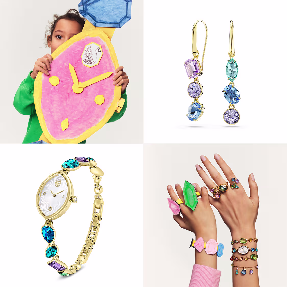 Pendants d’oreilles et montre Gema