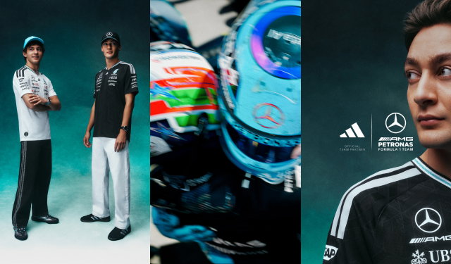 Mercedes F1 drivers wearing adidas jerseys