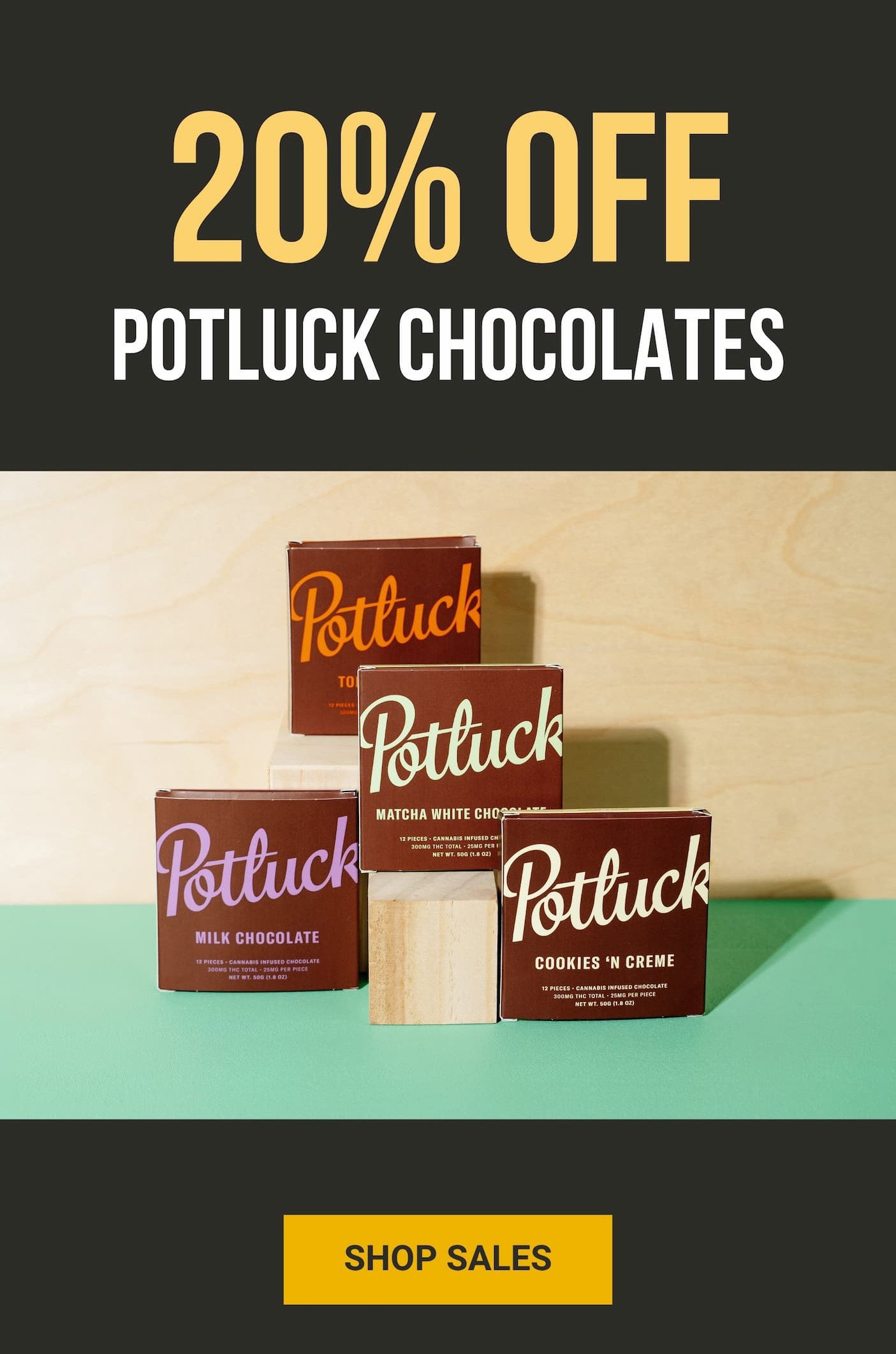 20% off all Potluck Chocolate Bars