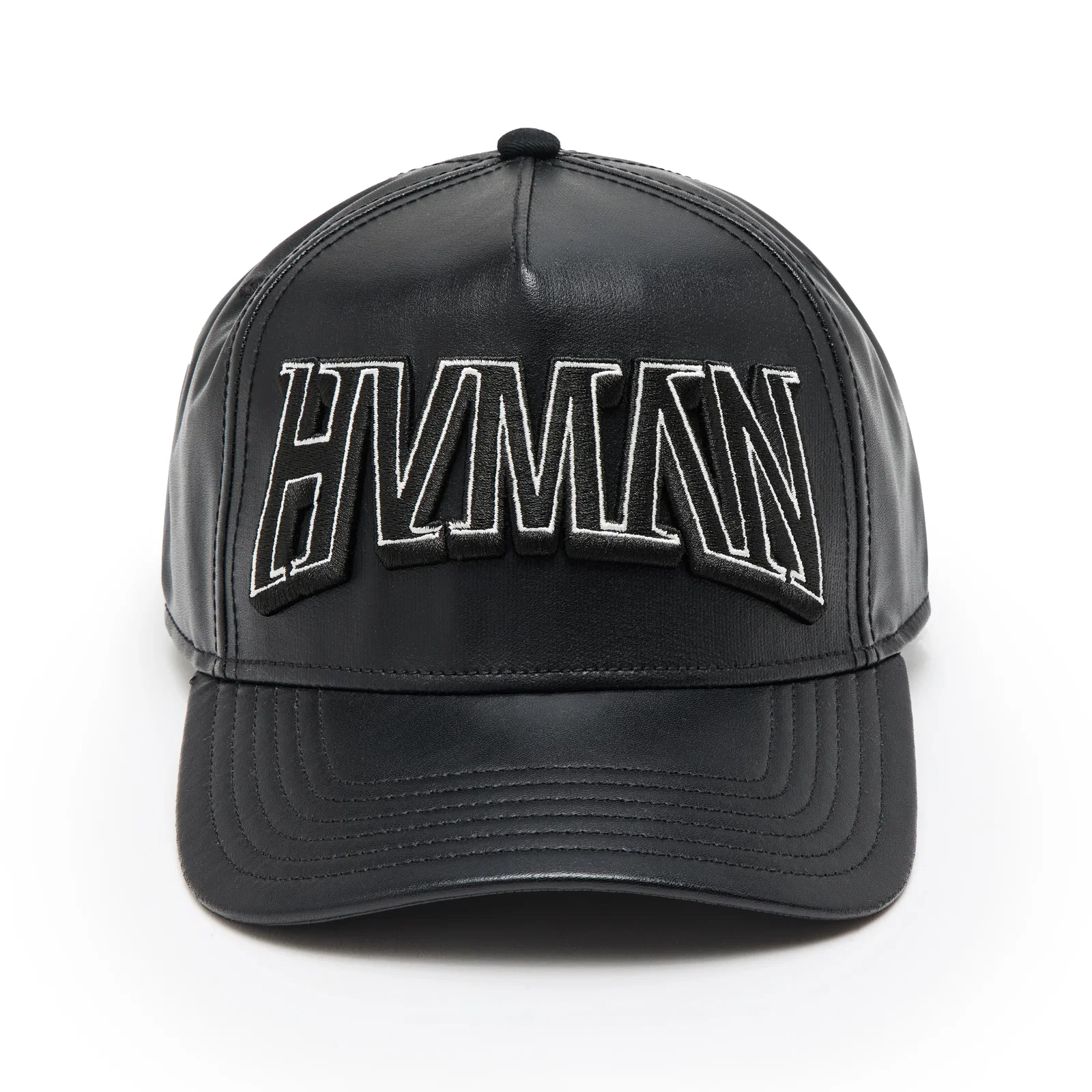 Image of Hvman Logo Mesh Trucker Hat in Black Faux Leather
