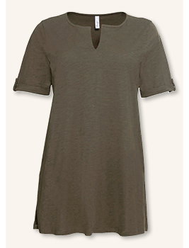 khakifarbenes Longshirt mit umgeschlagenen Ärmeln