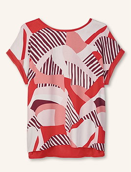 Graphisch gemustertes Shirt in beige-rosa-hummer-rot