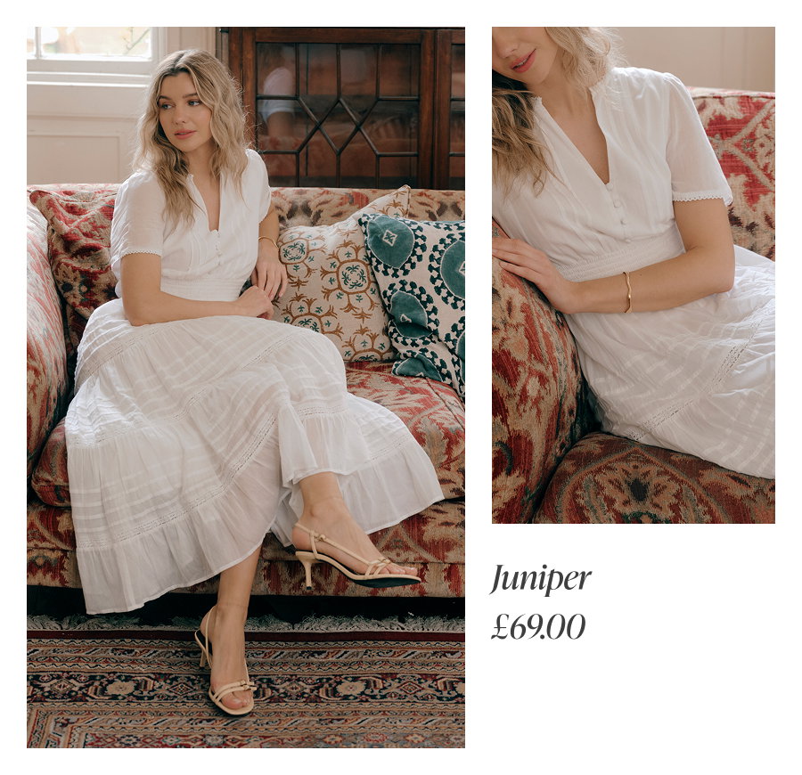 Juniper White Cotton Lace Tiered Midi Dress