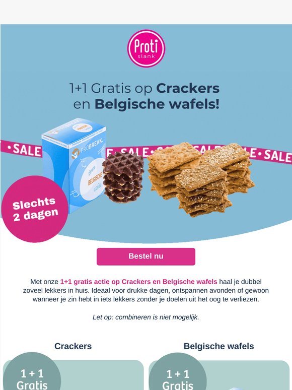 1+1 gratis op Crackers en Belgische wafels!