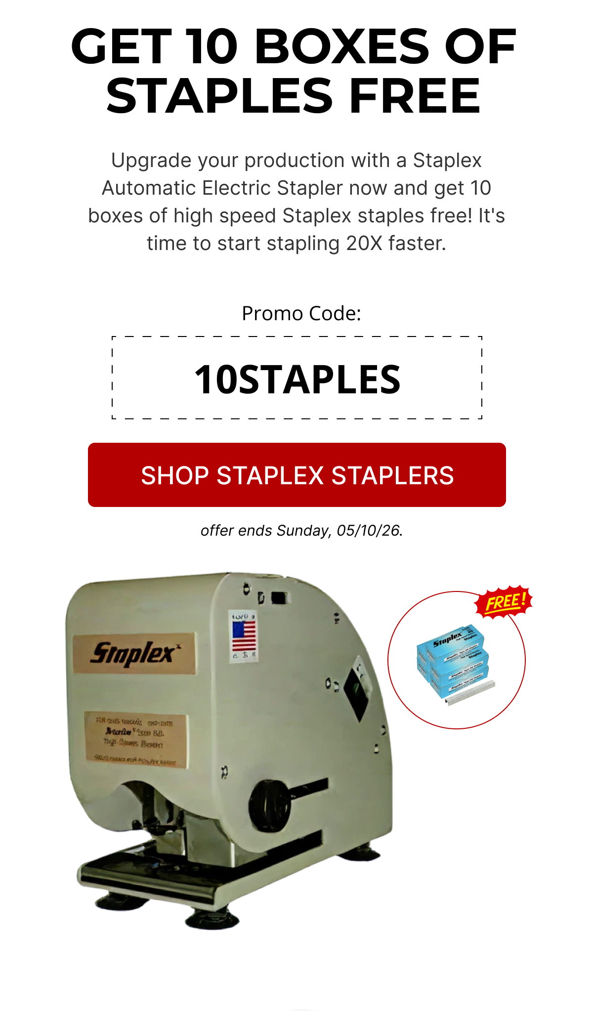 Get 10 Boxes of Staples Free