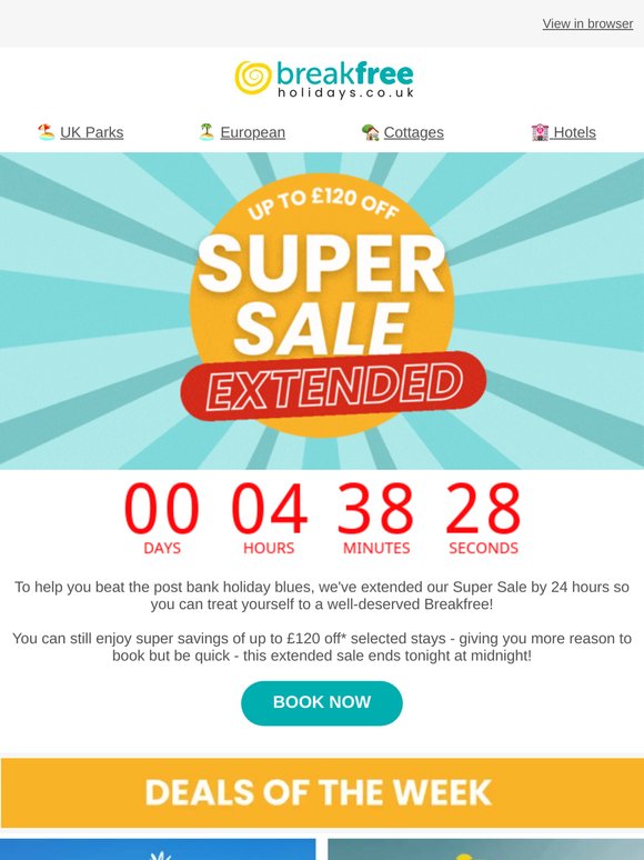Up to £120 Off Super Sale - Extended by 24 Hours! 🏖️