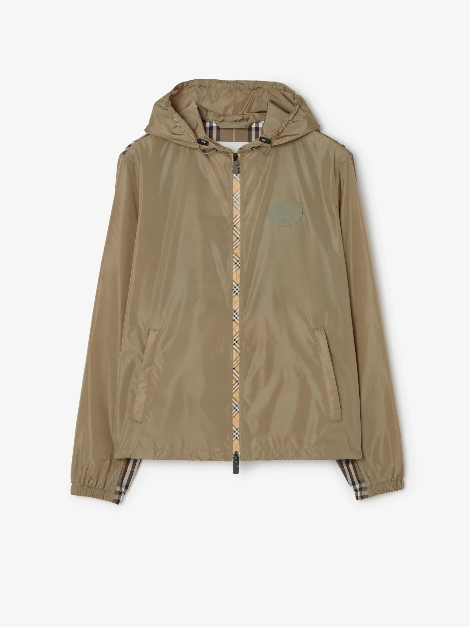 Check Trim Nylon Hooded Jacket