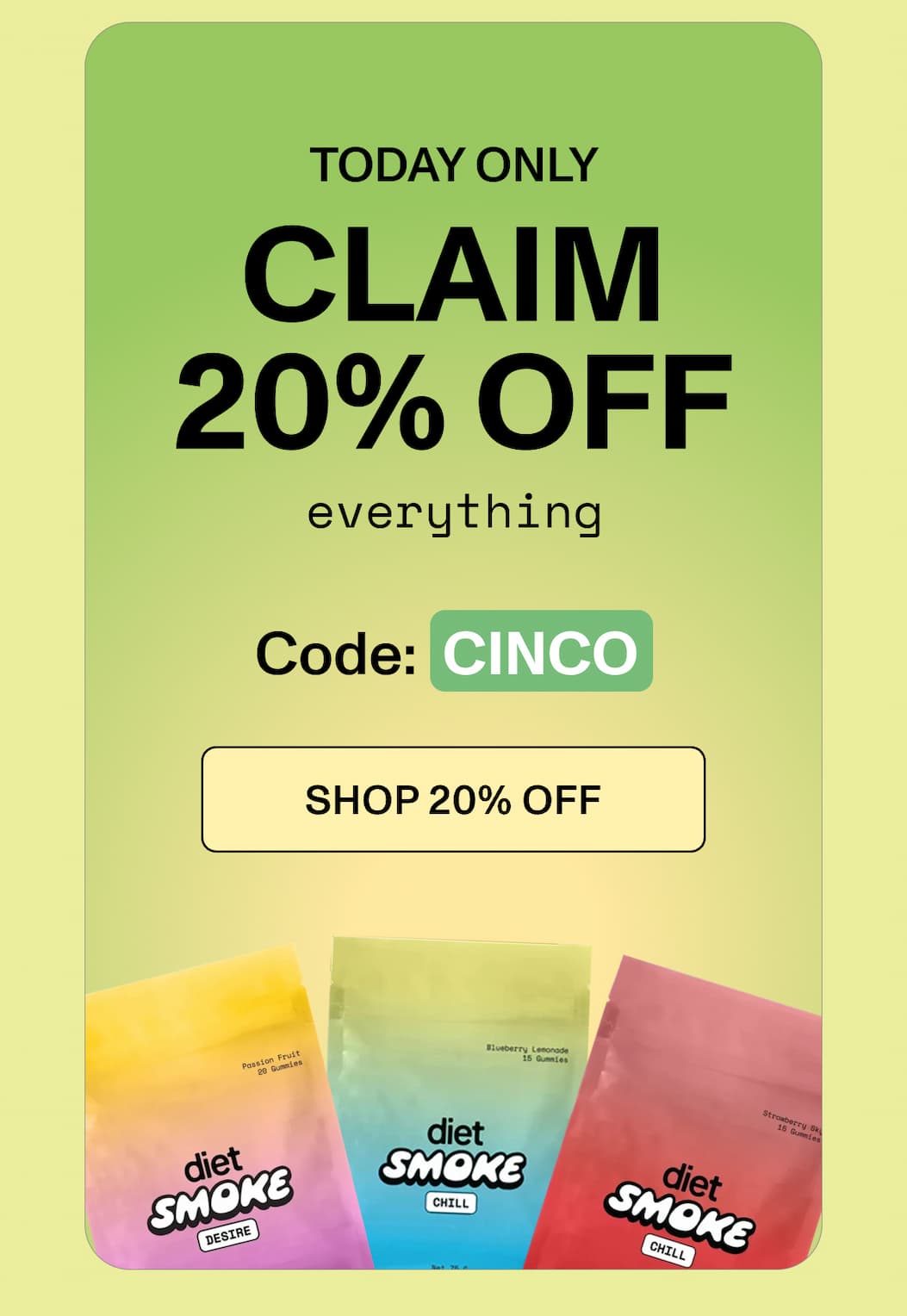 Today only CLAIM 20% OFF everything  Code: CINCO  >> SHOP 20% OFF <<