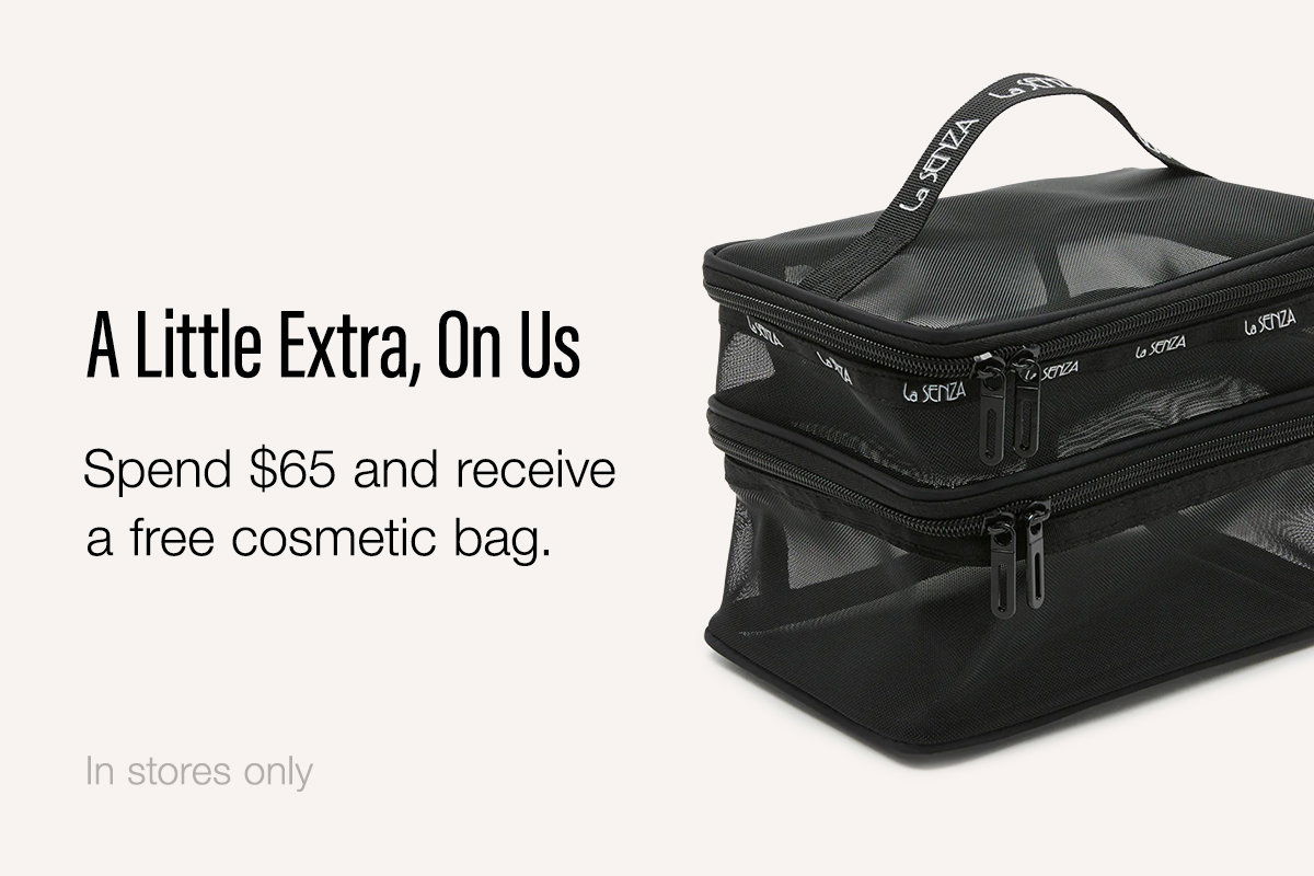 Spend $65 and receive a free cosmetic bag