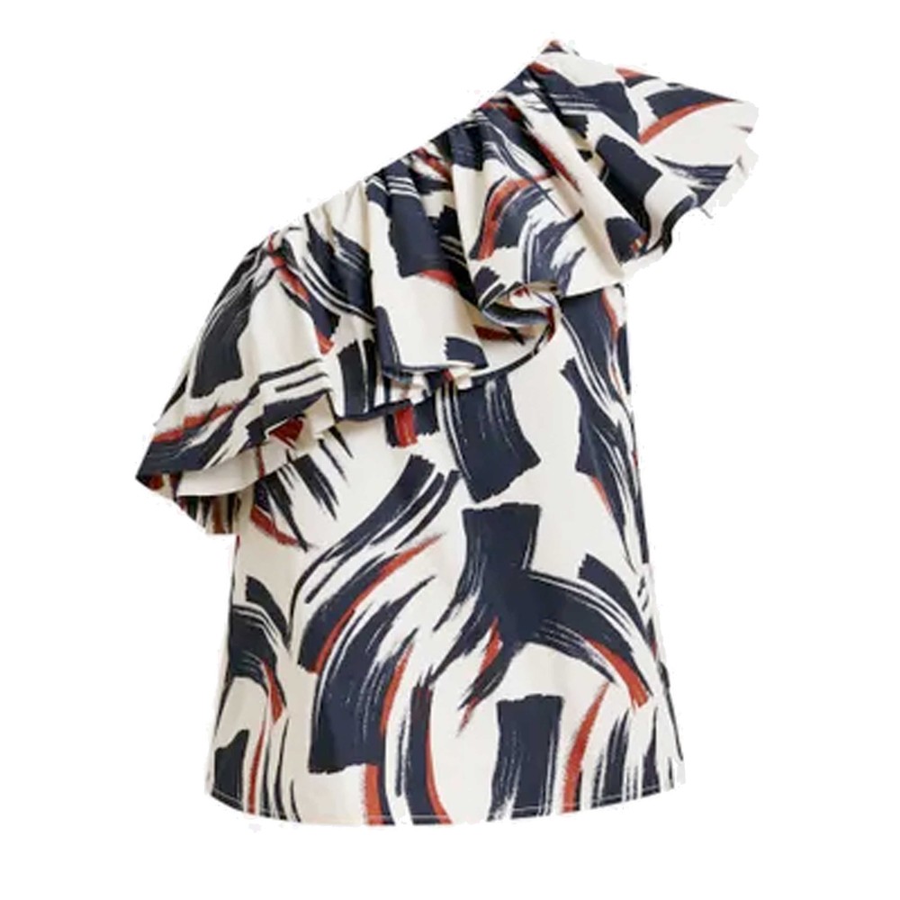 Image of Jillian Asymetrical Ruffle Top - Burned Red