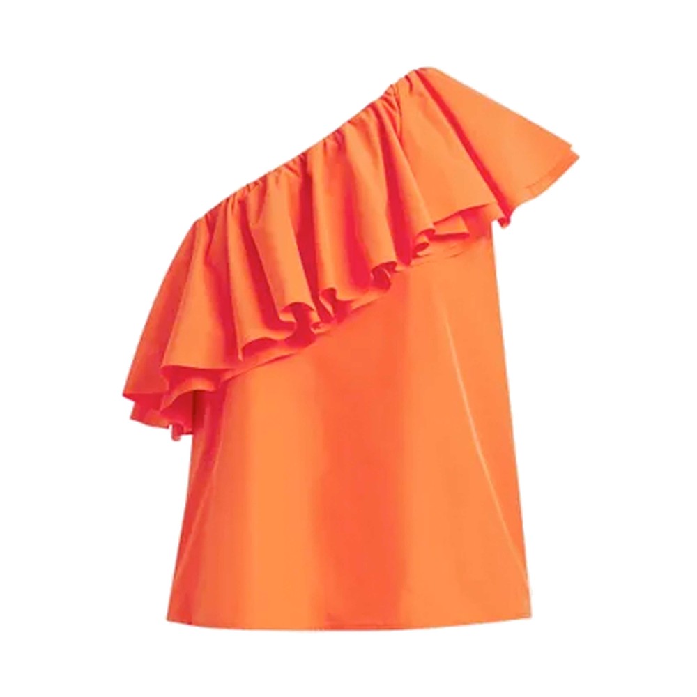 Image of Jillian Asymmetric Ruffle Top - Fire Glow