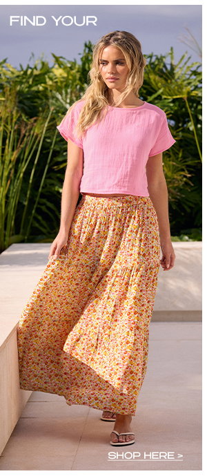 Orange Ditsy Floral Tiered Maxi Skirt
