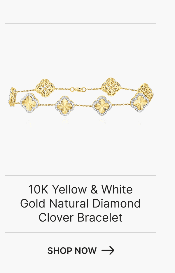 10K Yellow & White Gold Natural Diamond Clover Bracelet
