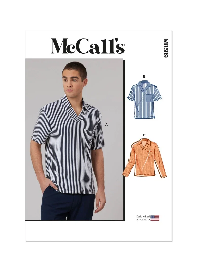 Image of McCalls Sewing Pattern 8589 (A) Mens Top with Sleeve Variations  S-XXXL