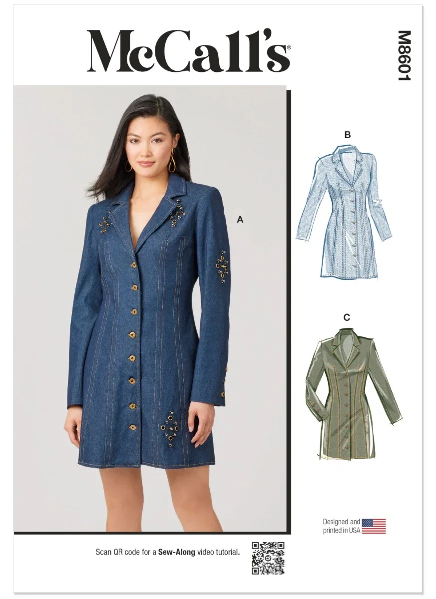 Image of McCalls Sewing Pattern M8601(H5) Misses Fitted Button Mini Dress  6-8-10-12-14