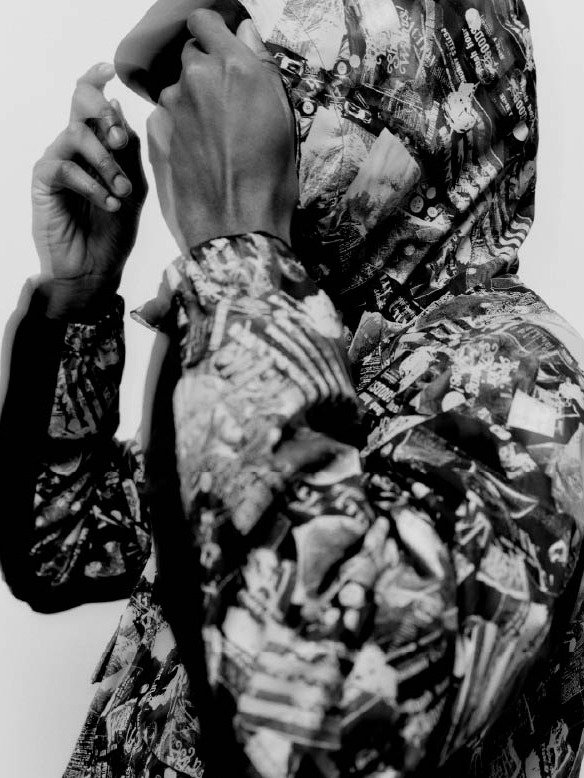 Model wearing Industrial Print Hooded Anorak Jacket, 