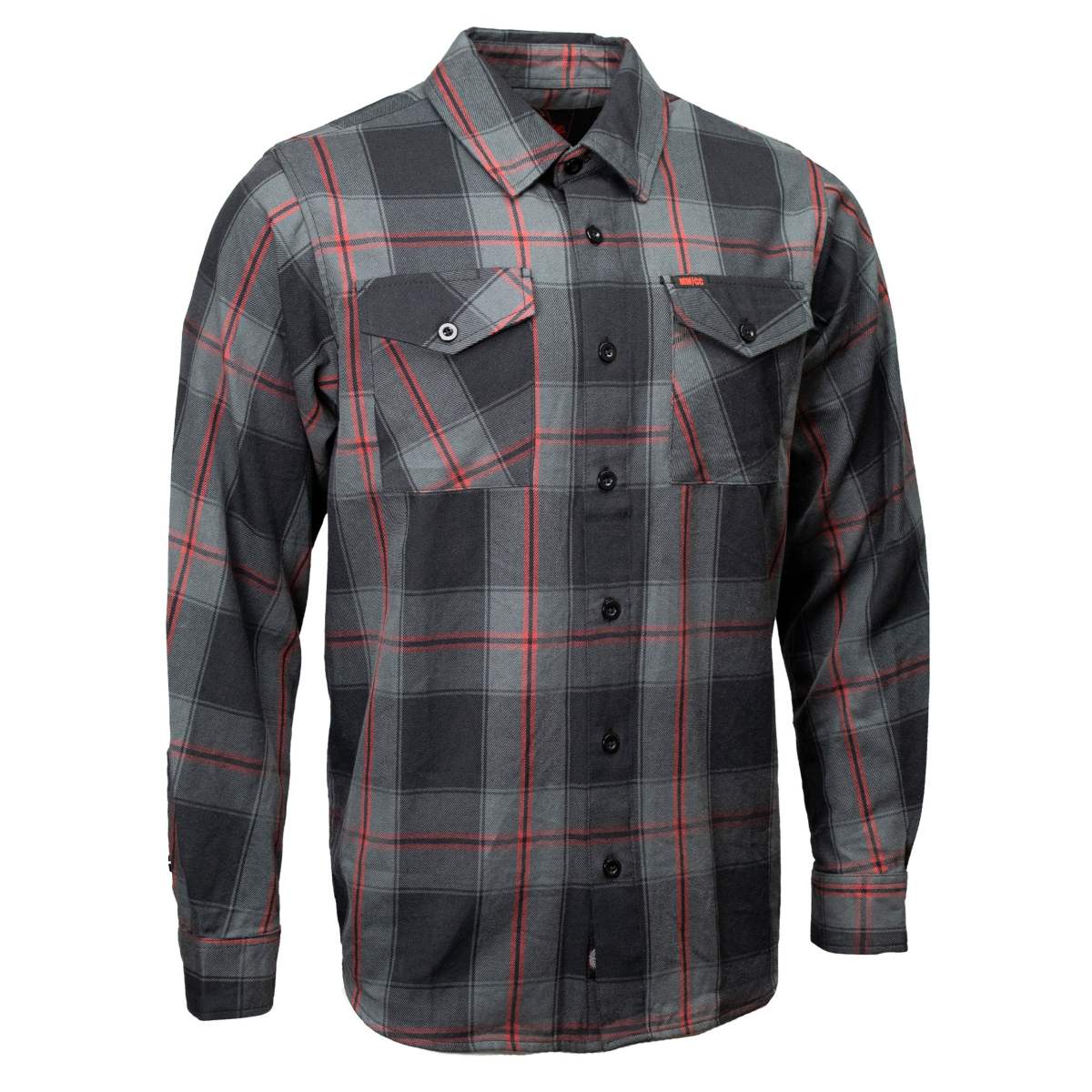 Image of MMCC Blackout Men's Black Gray Red Plaid Flannel Shirt - 100% Cotton Long Sleeve Button-Up - MMC11622