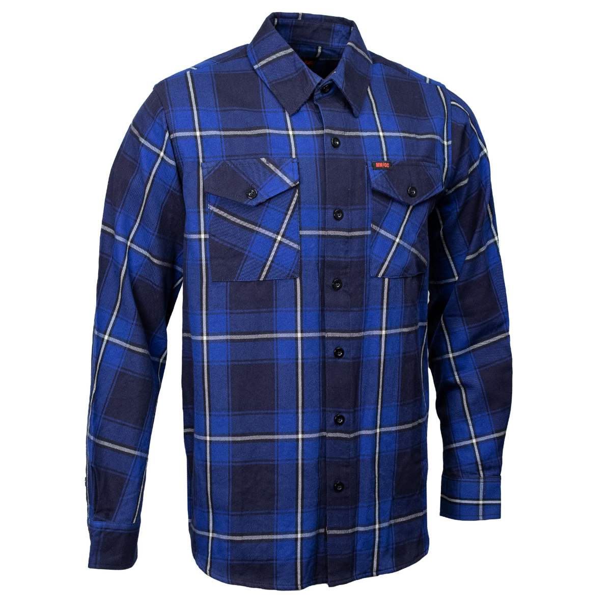 Image of MMCC Blue Wire Men's Navy Blue White Plaid Flannel Shirt - 100% Cotton Long Sleeve Button-Up - MMC11624