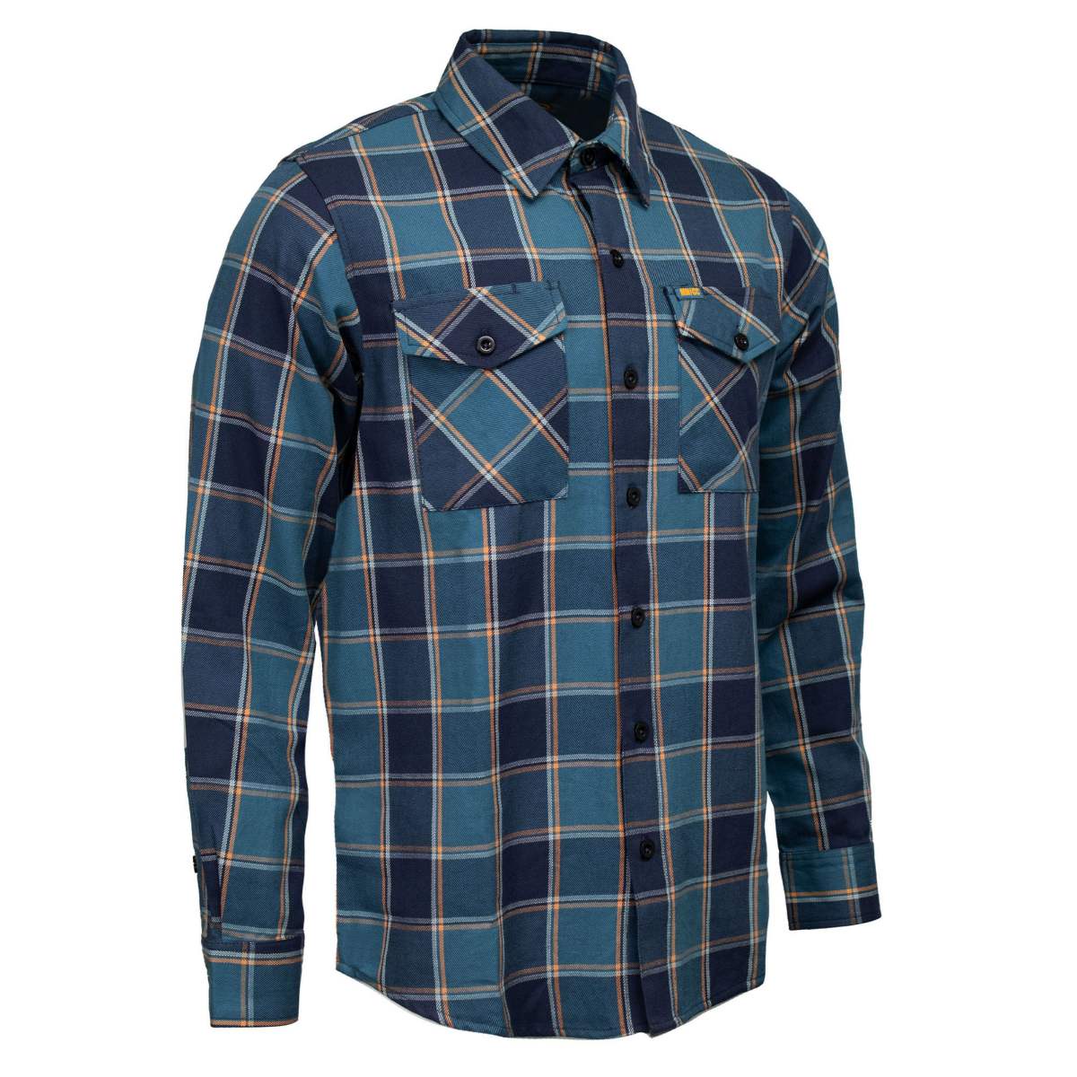 Image of MMCC The Kraken Men's Blue Teal Orange Plaid Flannel Shirt - 100% Cotton Long Sleeve Button-Up - MMC11600