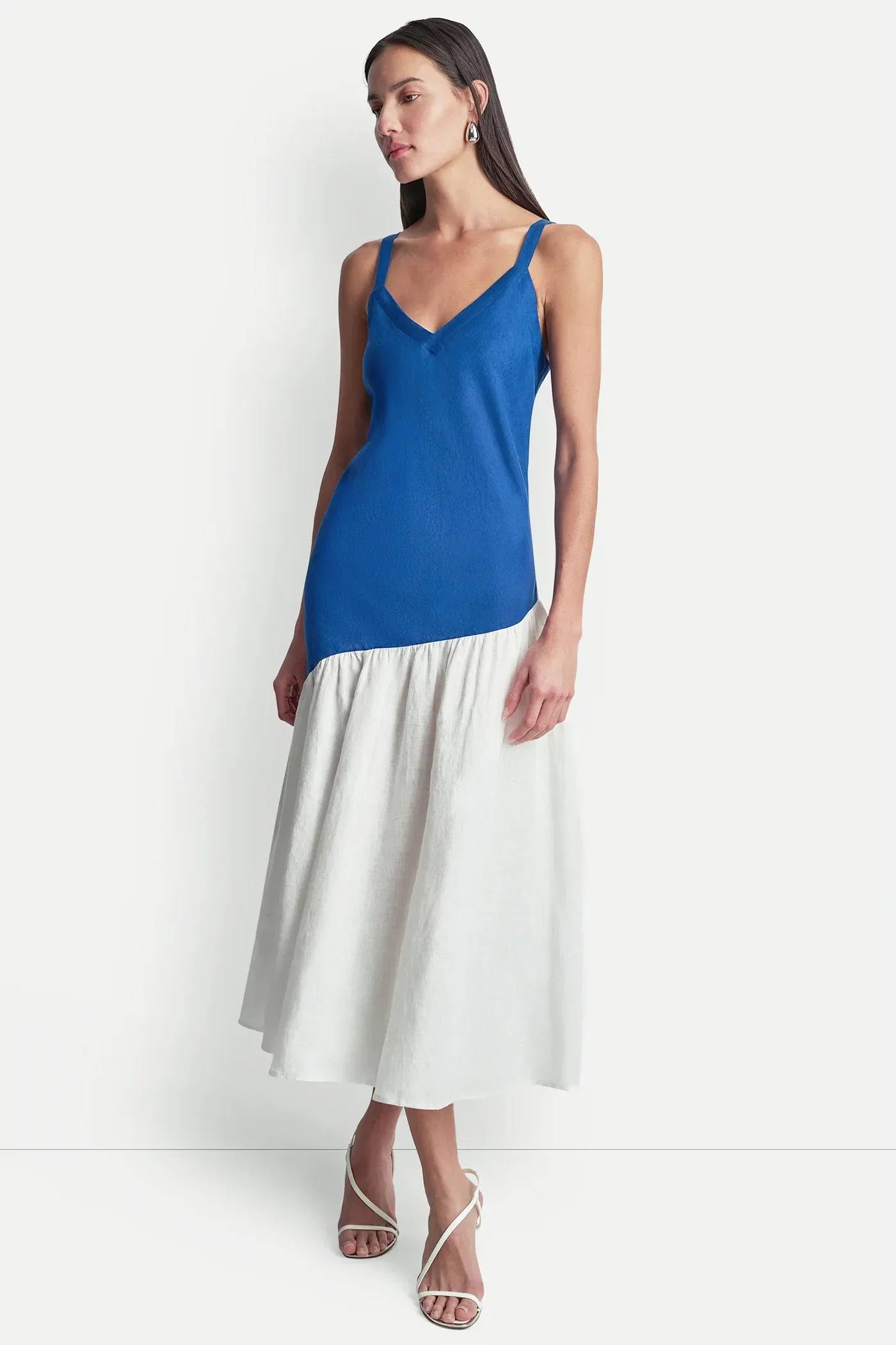 Image of LINEN TWO-TONE MIDI DRESS