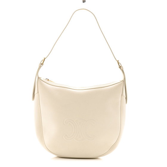 CELINE Supple Calfskin Cuir Triomphe Heloise Shoulder Bag White