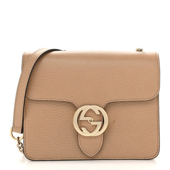 GUCCI Dollar Calfskin Small Interlocking G Shoulder Bag Camelia